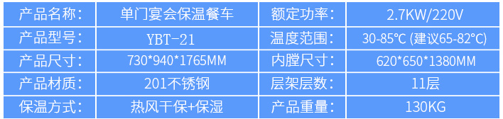 优佰特保温不锈钢送餐车规格参数图片